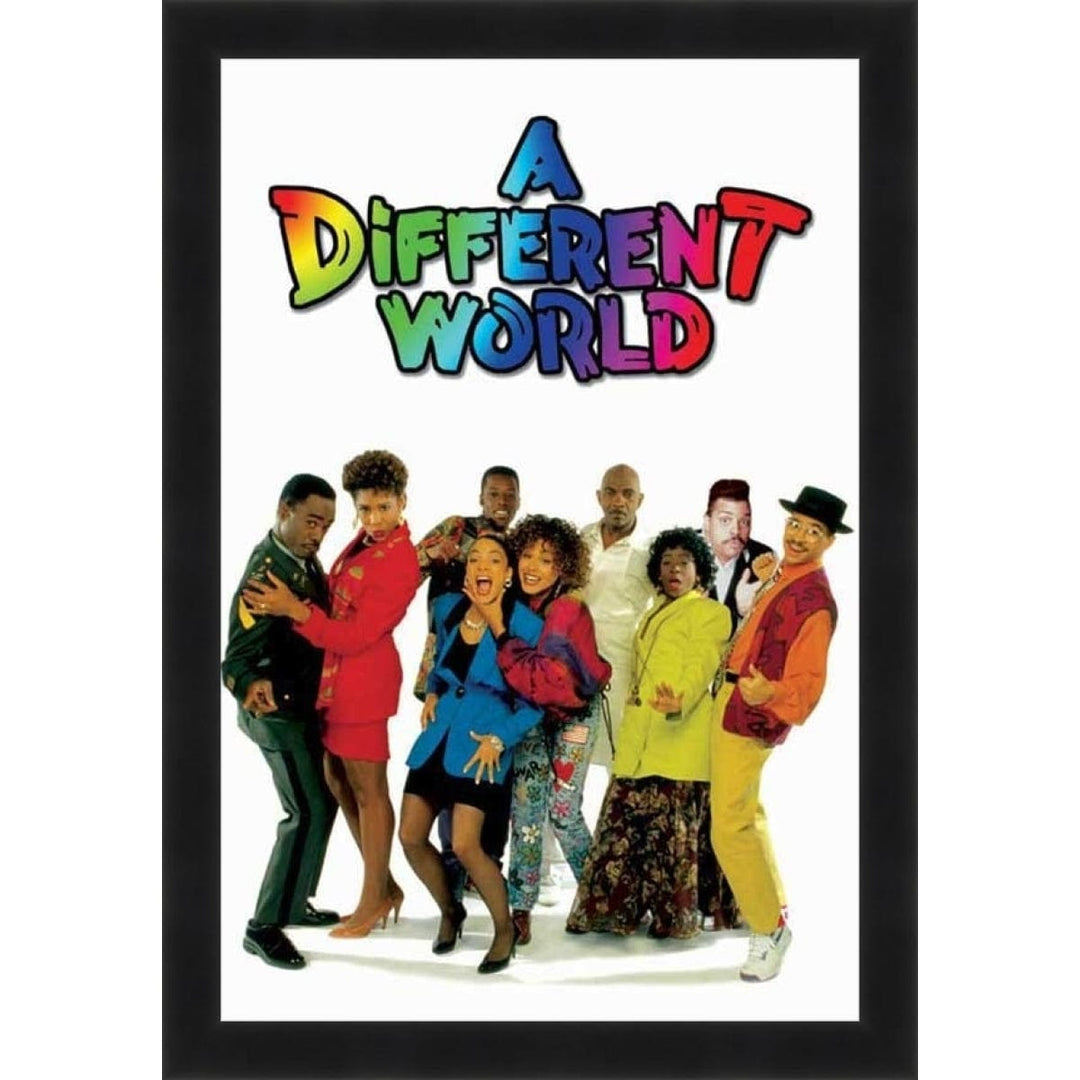 A Different World TV show poster featuring iconic Hillman College cast (1987-1993) (Black Frame)