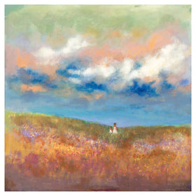 A Mother's Love by Kerream Jones (Unframed) - Painting of a landscape with a field, flowers, and a sky with clouds.