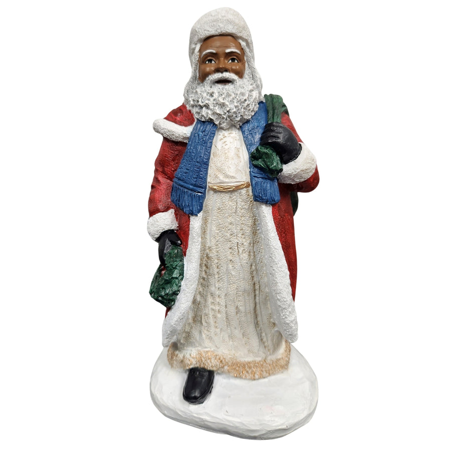 African American Santa Claus Holding Wreath Figurine