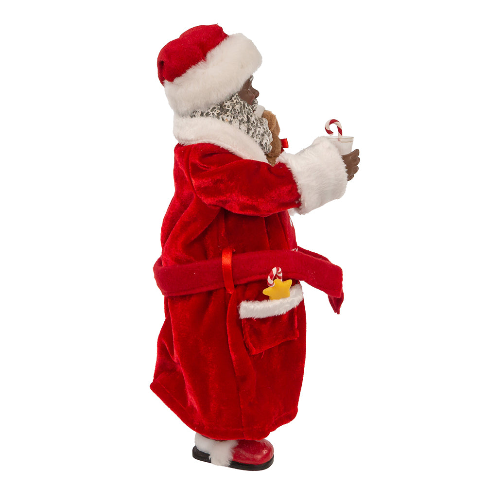 African American Santa Claus in Pajamas and Robe Figurine (Side)