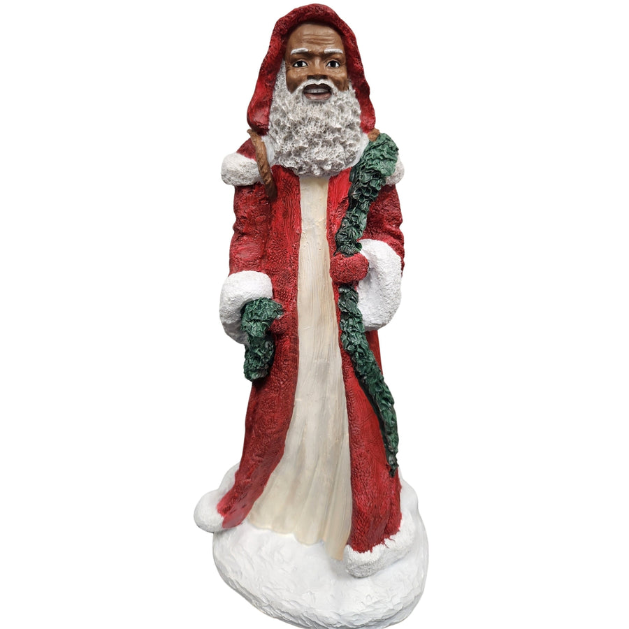 African American Santa Claus with Wreath and Garland Figurine