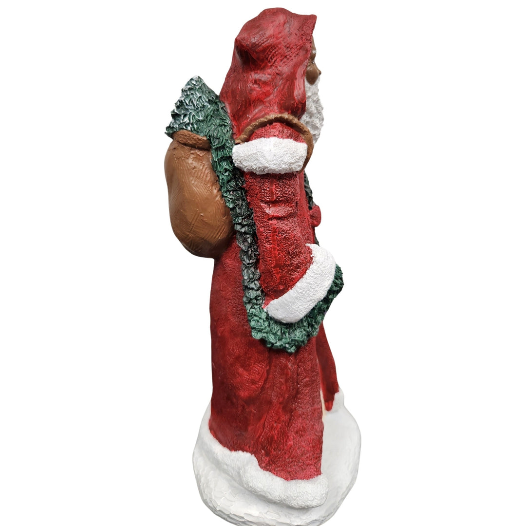 African American Santa Claus with Wreath and Garland Figurine (Side)