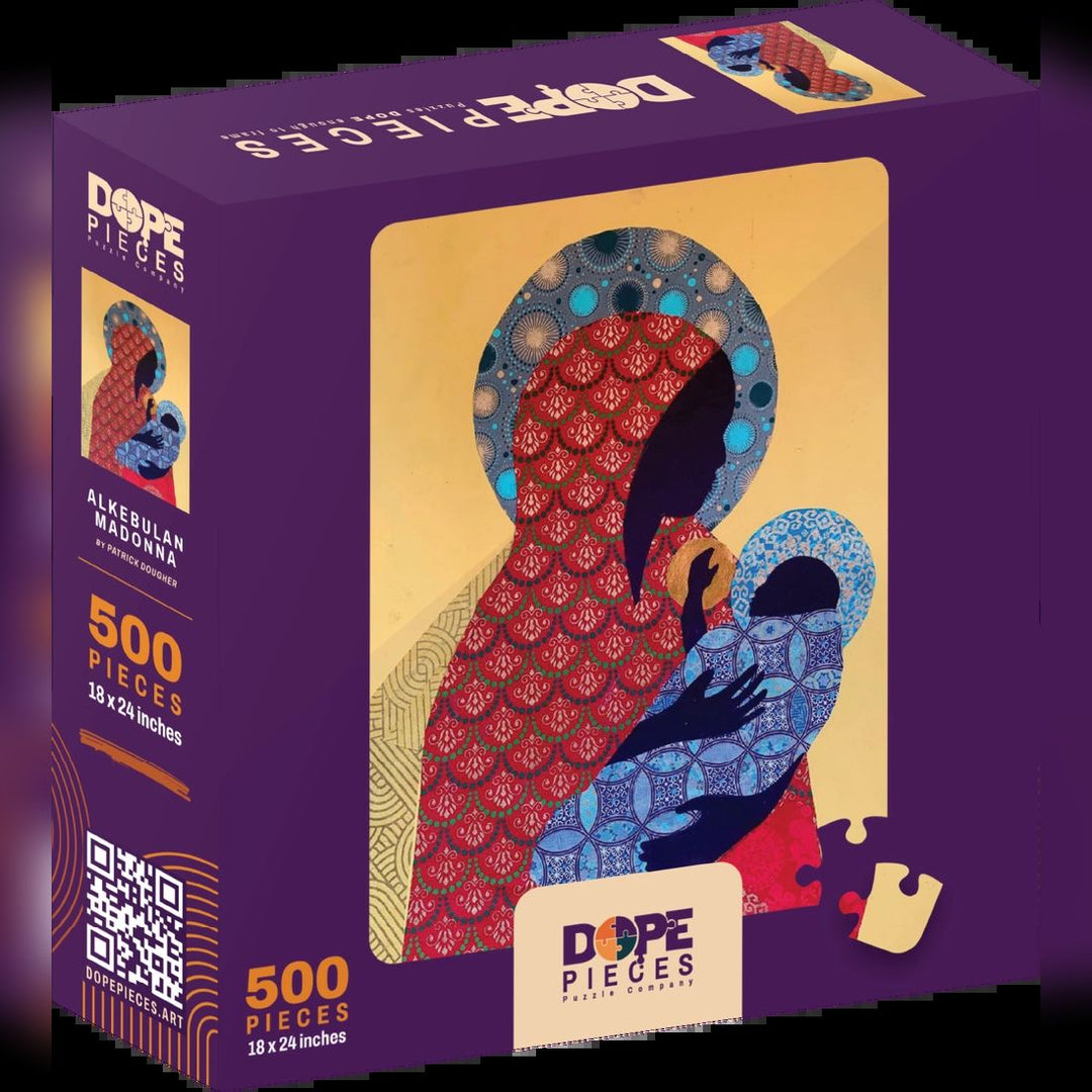 Alkebulan Madonna by Patrick Dougher: African American Jigsaw Puzzle (Box Full) - Dope Pieces puzzle box with artistic design and branding