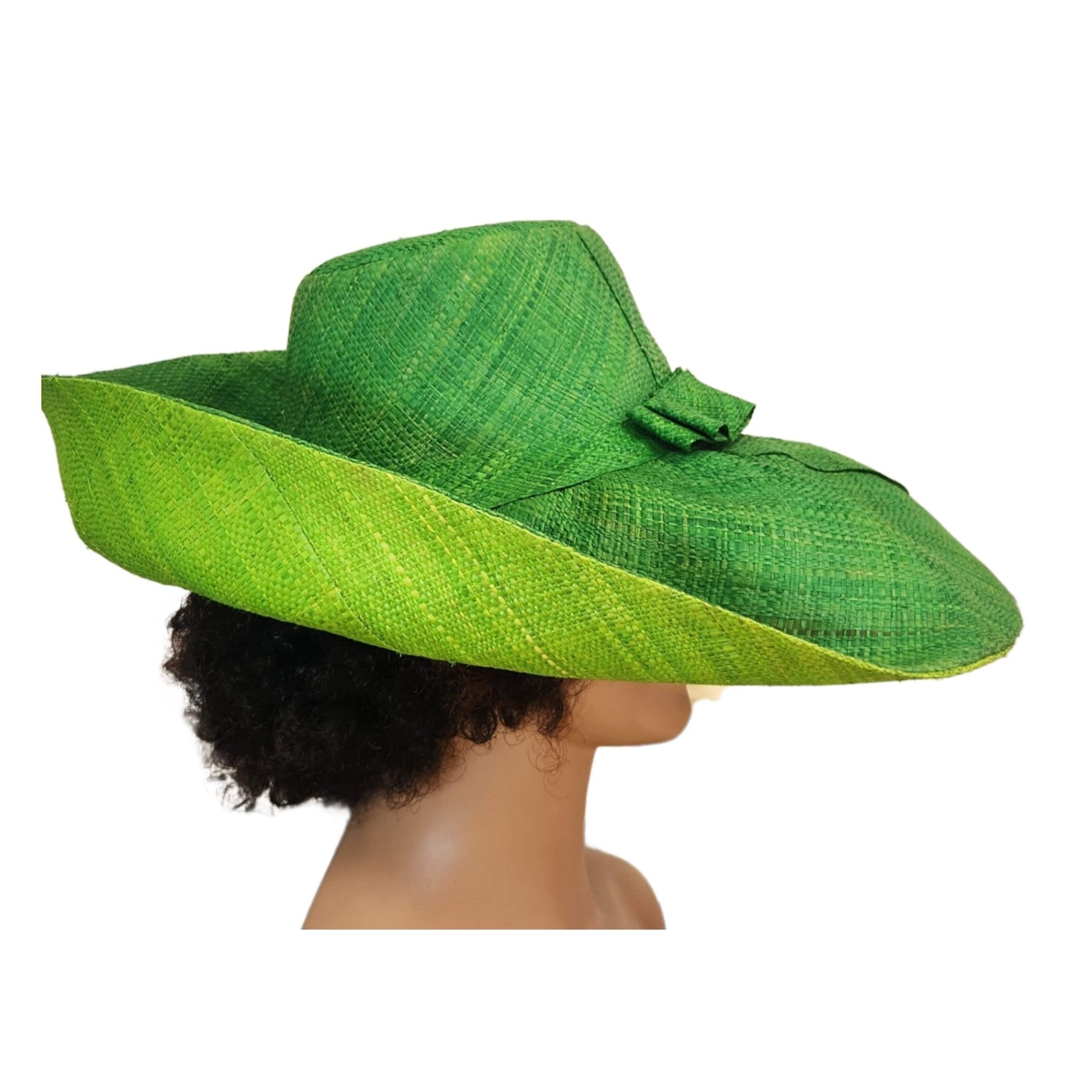 3 of 4: Apple: Hand Woven Madagsacar Big Brim Raffia Sun Hat (Mannequin, Side)