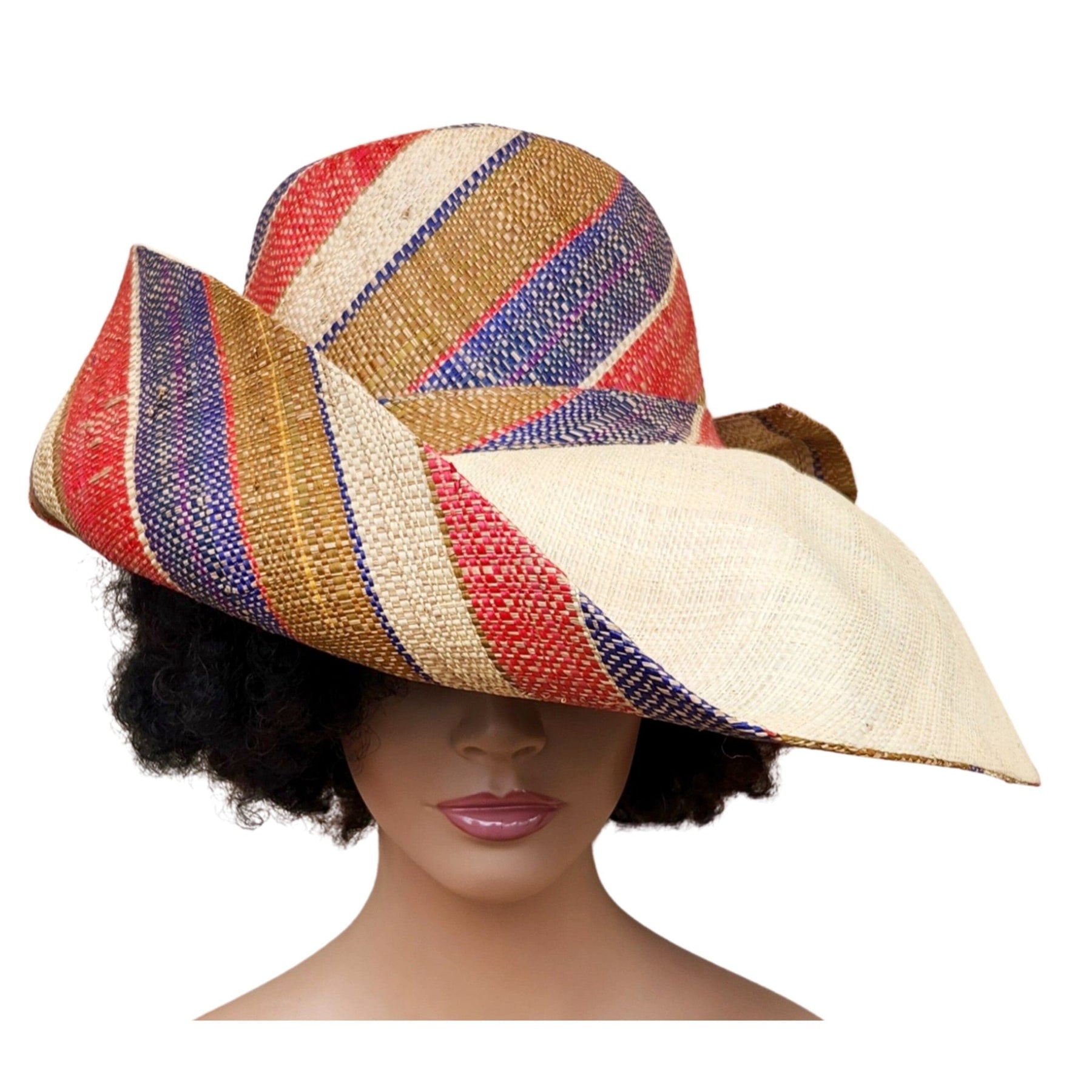 2 of 4: Bhekithemba: Hand Woven Multicolor Madagascar Big Brim Raffia Sun Hat (Mannequin)