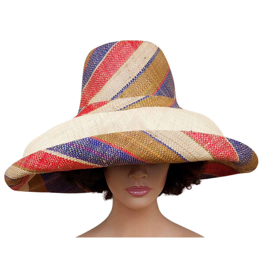 Bhekithemba: Hand Woven Multicolor Madagascar Big Brim Raffia Sun Hat (Mannequin 2)