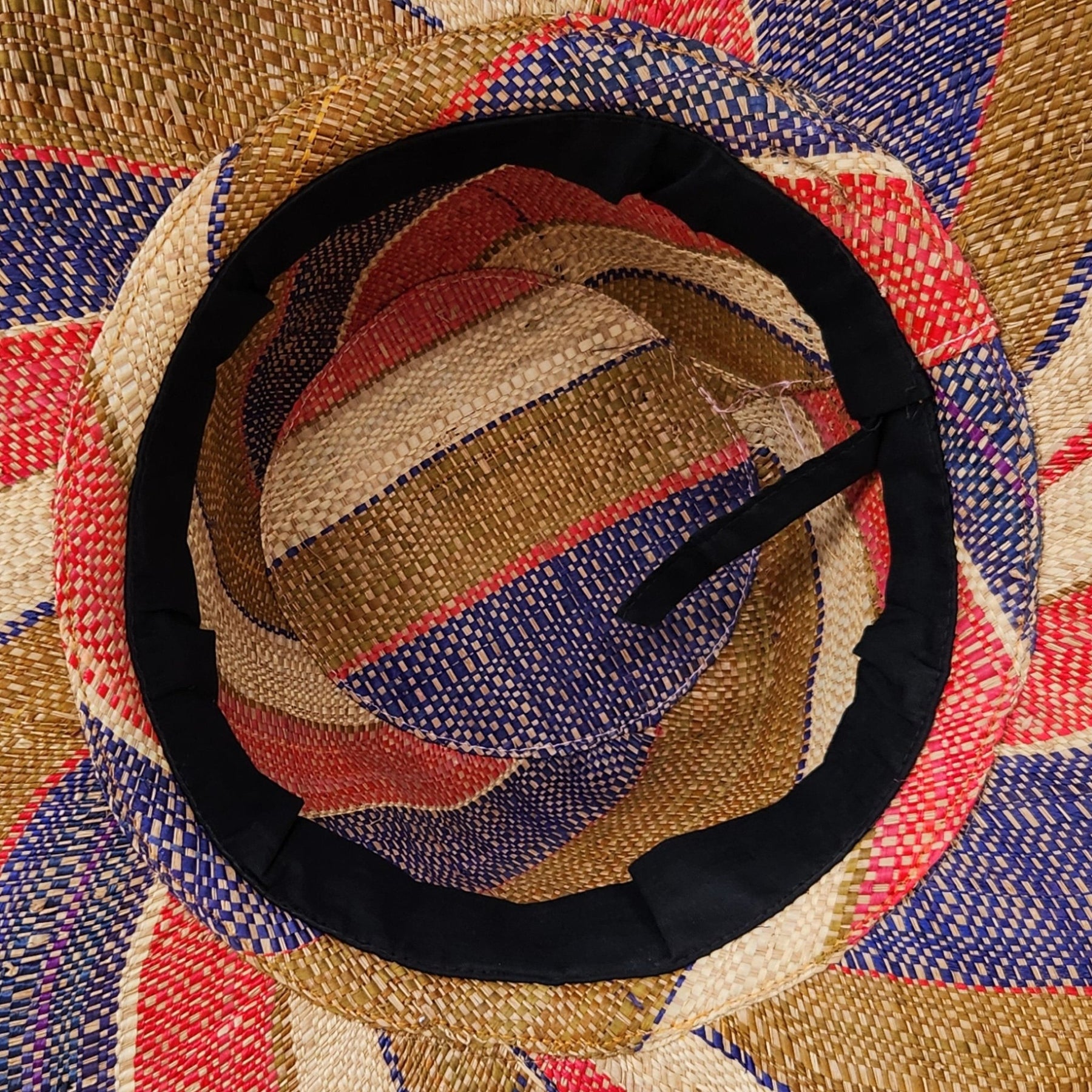 4 of 4: Bhekithemba: Hand Woven Multicolor Madagascar Big Brim Raffia Sun Hat (Interior)