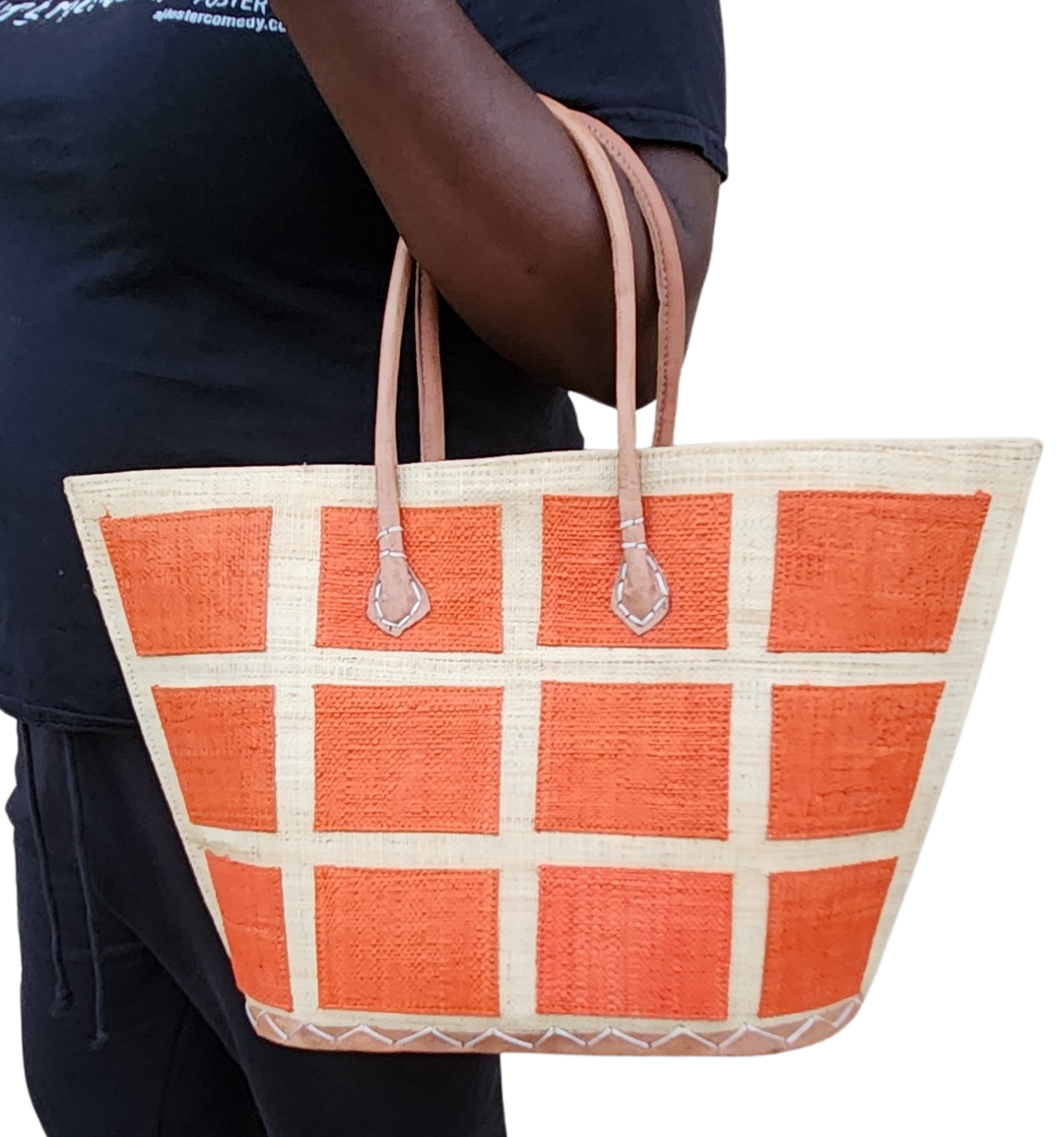 Chevelle: Hand Woven Madagascar Raffia and Leather Tote Bag (Lifestyle 5)