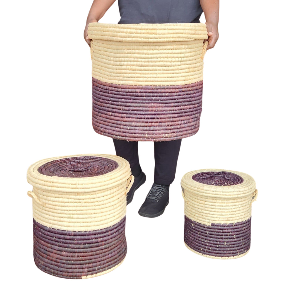 Chinira: Authentic Hand Woven Raffia Madagascar Baskets (Large)
