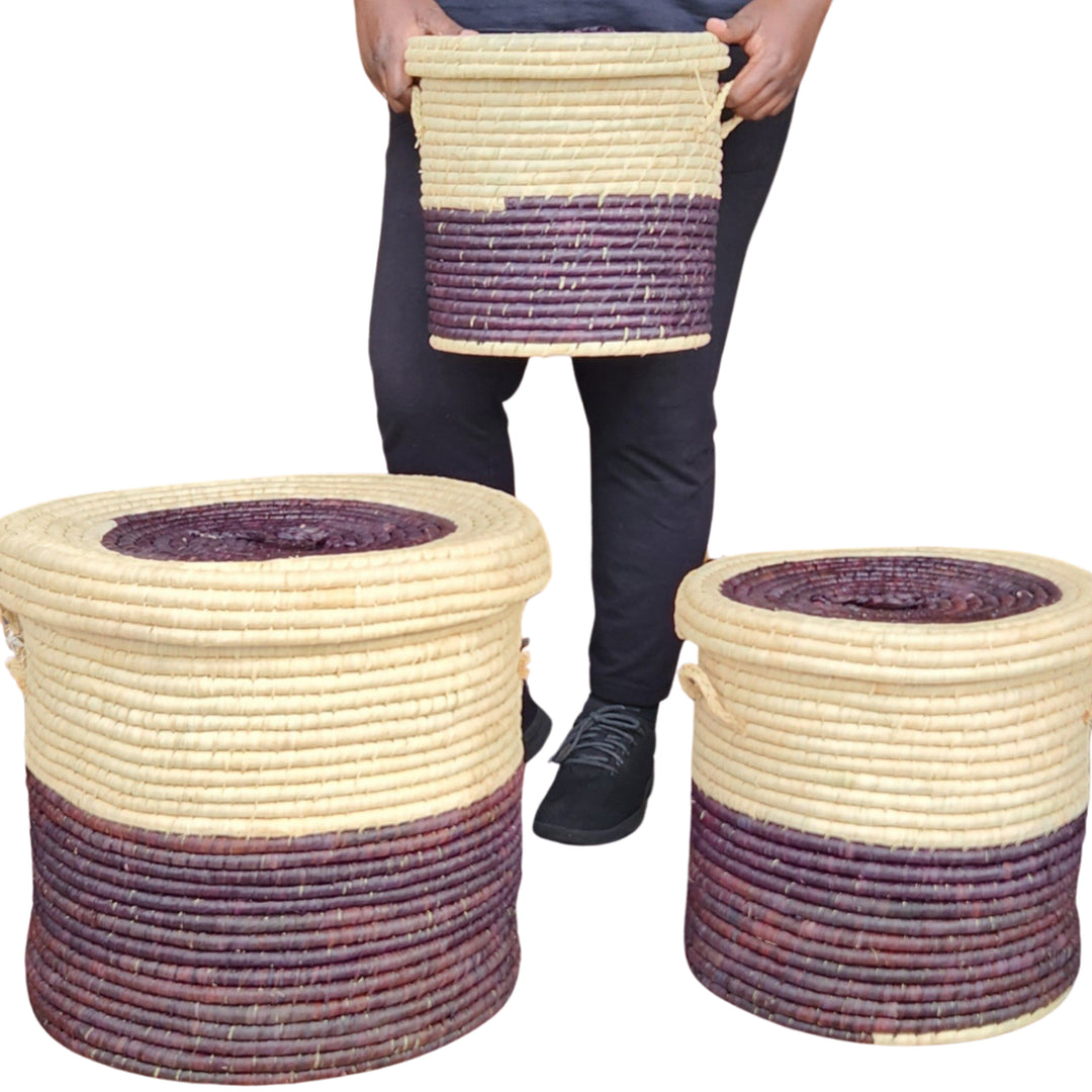 Chinira: Authentic Hand Woven Raffia Madagascar Baskets (Small)