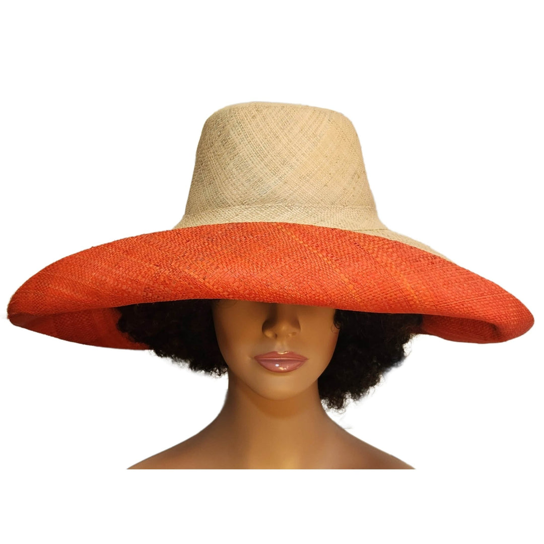 Cristal: Authentic Hand Woven Madagsacar Big Brim Raffia Sun Hat (Mannequin, Front II)