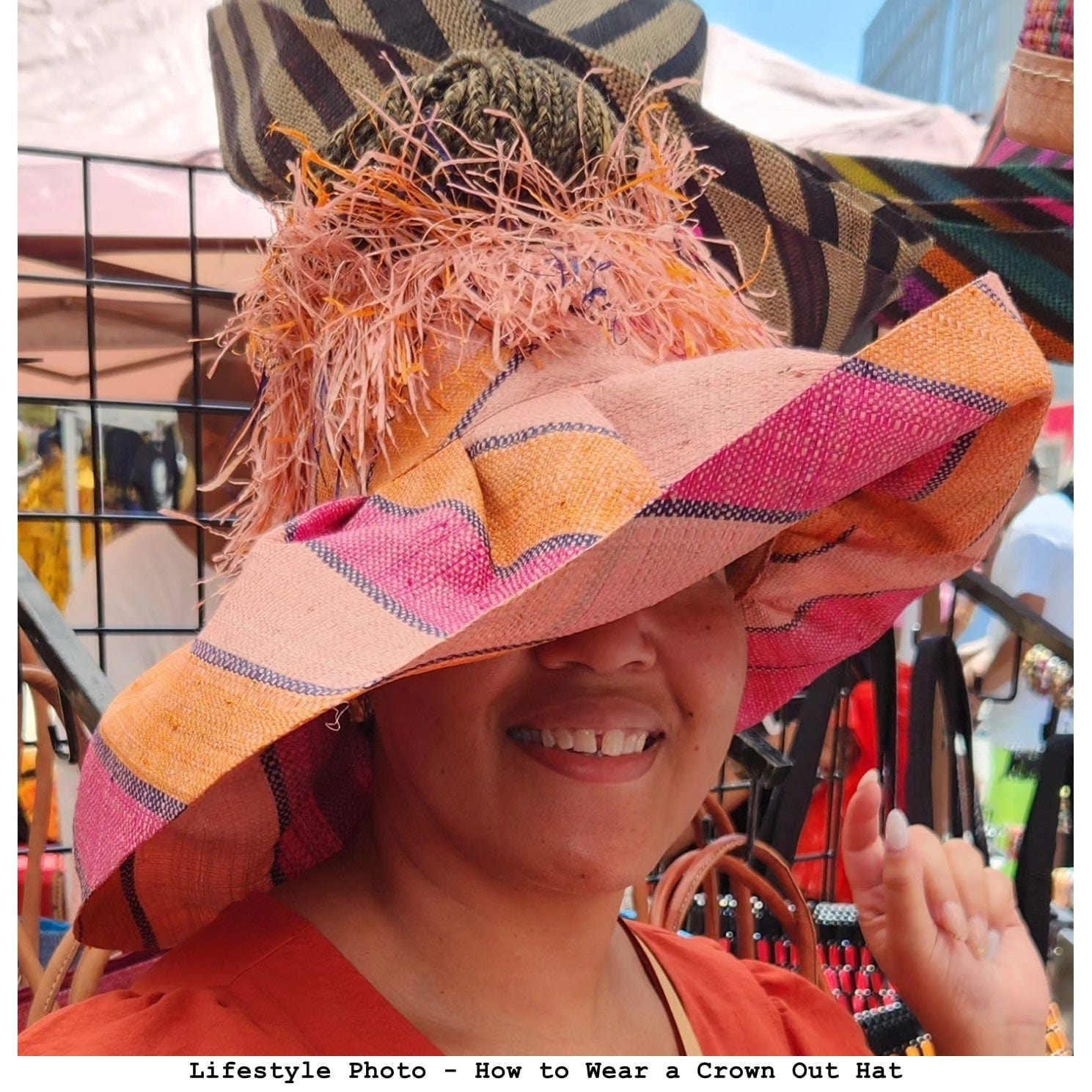 3 of 8: Madagascar Big Brim Crown Out Raffia Sun Hat (Lifestyle Photo)