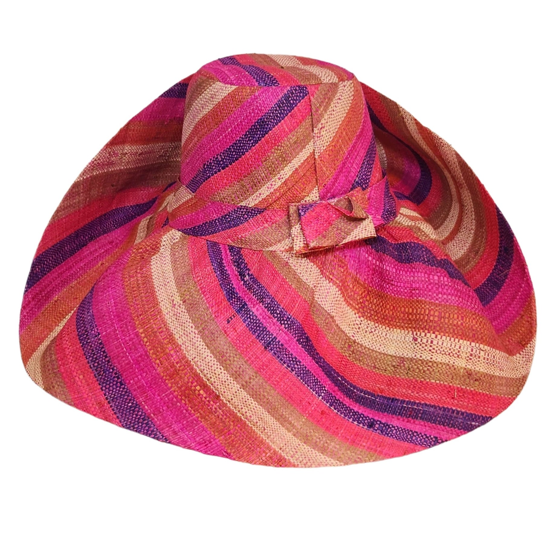 4 of 4: Cynthia: Authentic Hand Woven Multicolor Madagascar Big Brim Raffia Sun Hat (Rear View)
