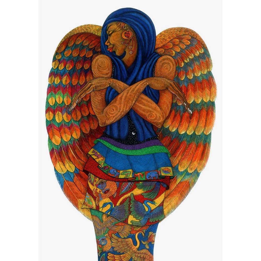 Earth Angel II by Charles Bibbs  (Main) - Colorful angel sculpture with detailed wings and figure on a white background