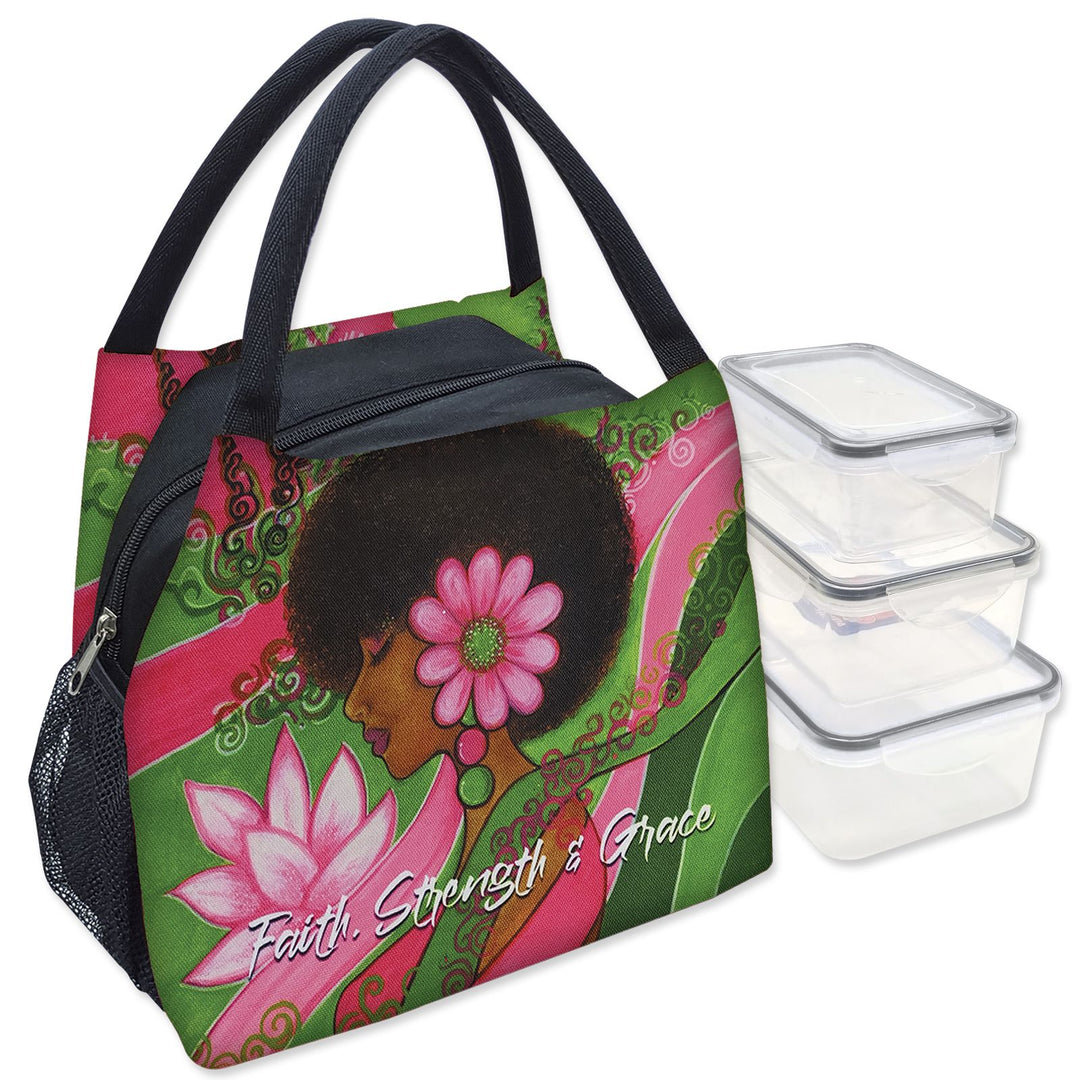 Faith, Strength and Grace Insulated Lunch Bag Set with Food Containers