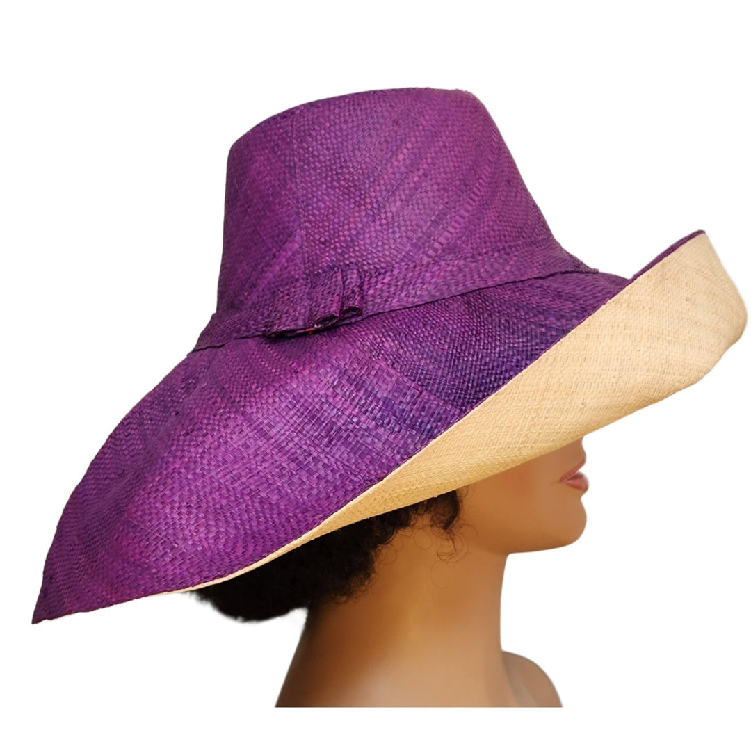 Frances: Hand Woven Multicolor Madagascar Big Brim Raffia Sun Hat (Mannequin, Side View)