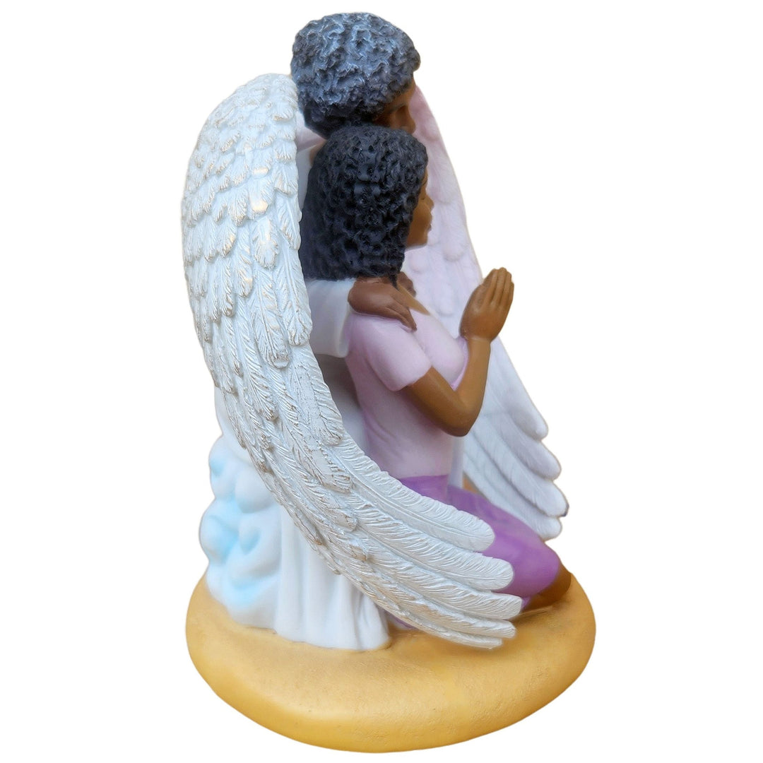 African American Guardian Angel with Praying Woman Figurine (Side)