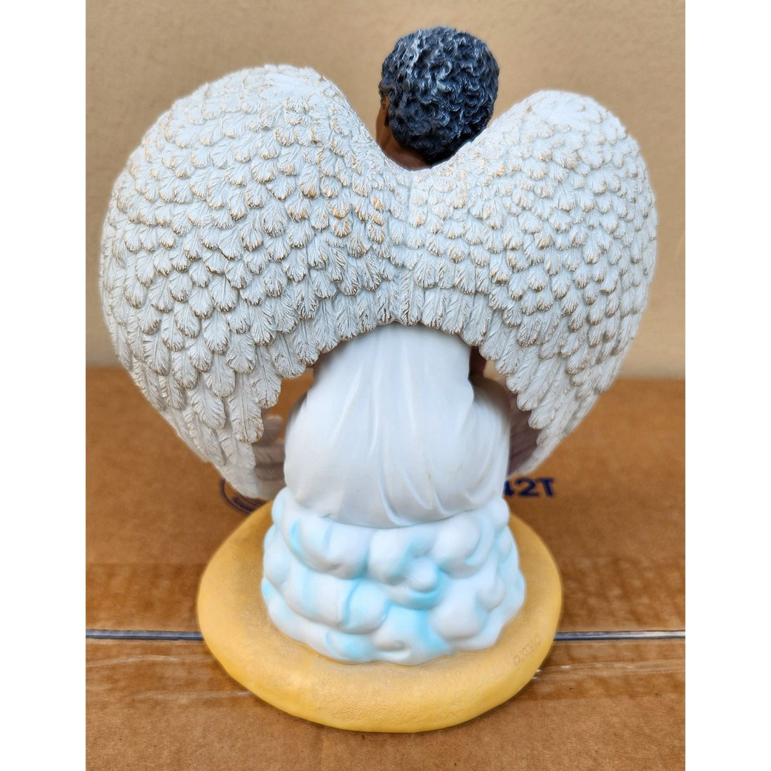 African American Guardian Angel with Praying Woman Figurine (Rear)