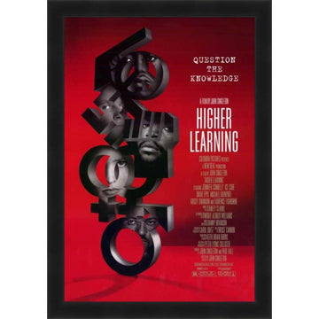 Higher Learning poster with symbolic imagery featuring cast faces on red background (Black Frame)