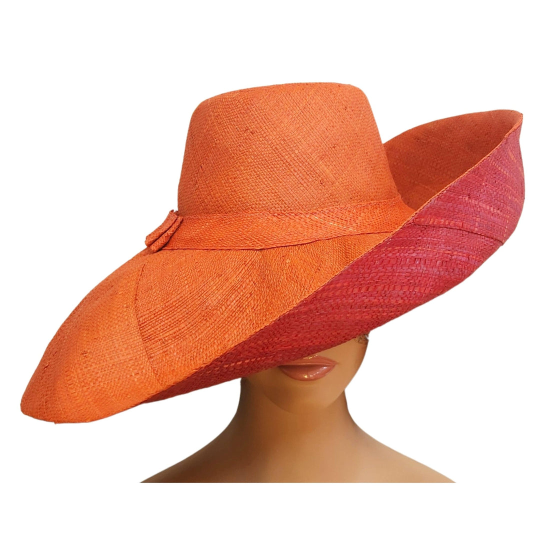 Hokie: Hand Woven Multicolor Madagascar Big Brim Raffia Sun Hat (Mannequin, Front View II)