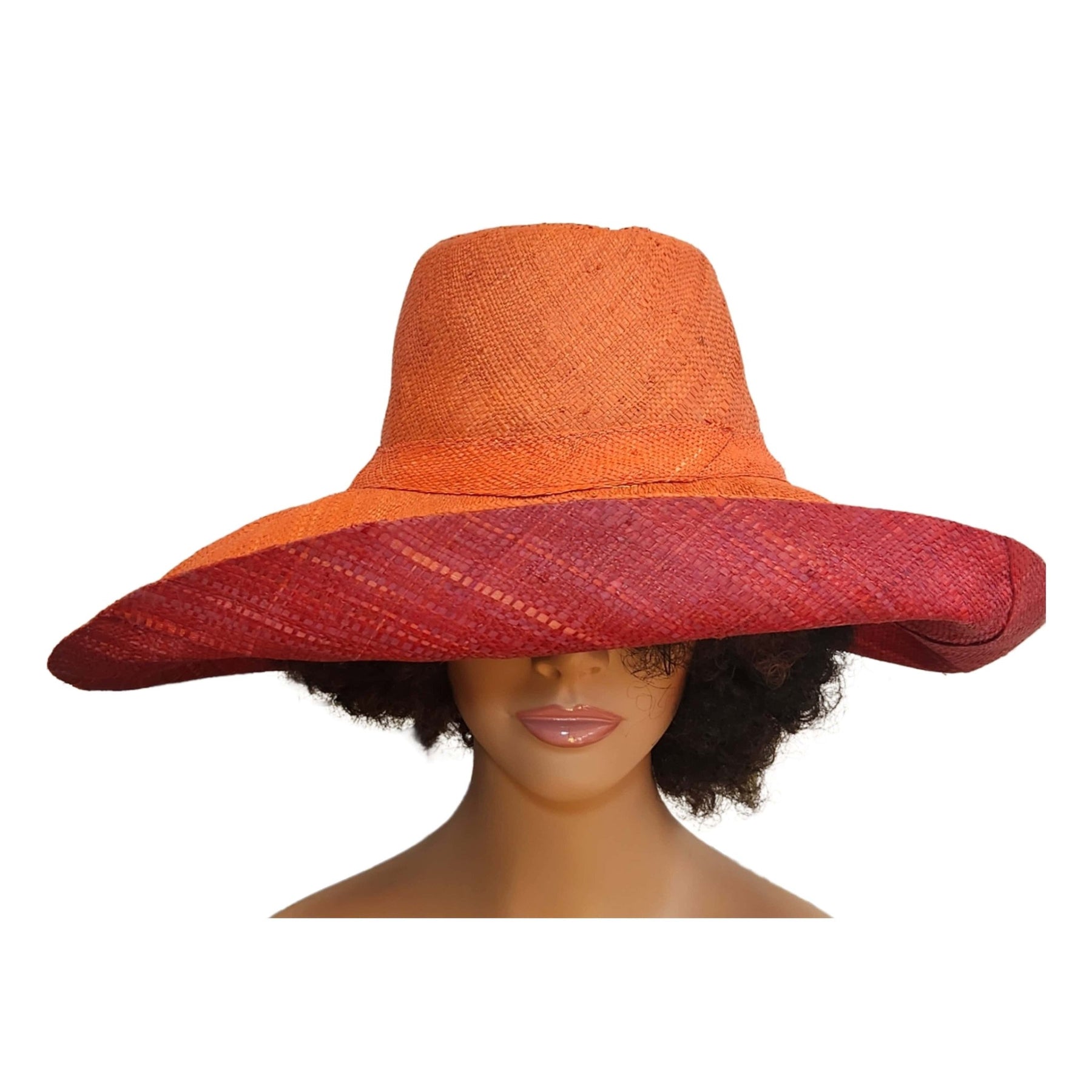 1 of 4: Hokie: Hand Woven Multicolor Madagascar Big Brim Raffia Sun Hat (Mannequin, Front)