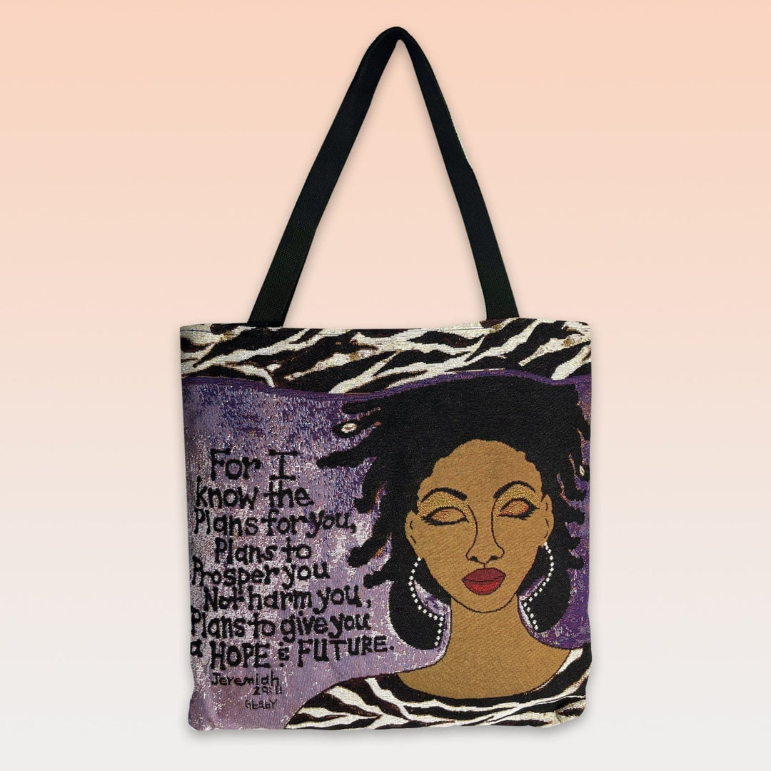 Hope and Future: African American Woven Tote Bag by GBaby (Colored Background)