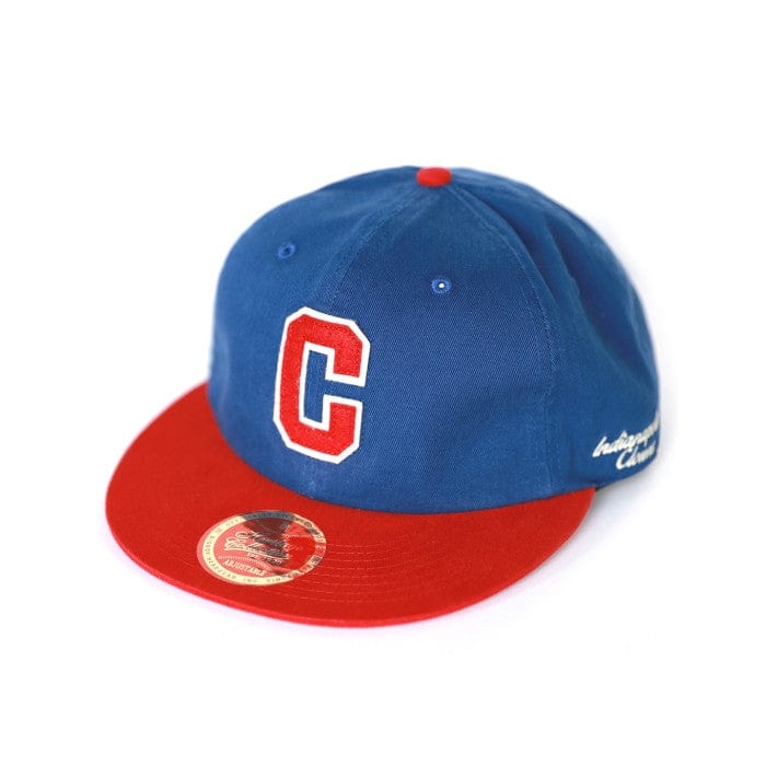 1 of 6: Indianapolis Clowns Heritage Cotton Snapback Baseball Cap - Blue and red cap with a logo on a white background. (Front)