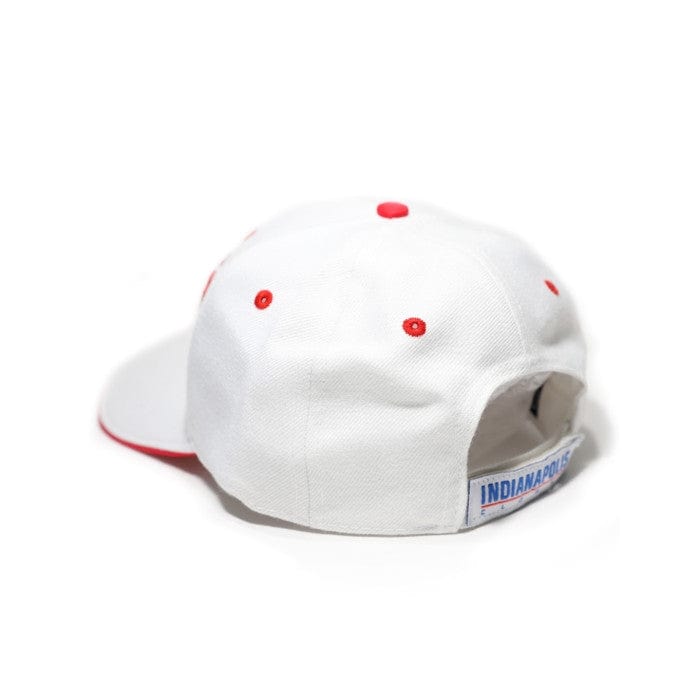 2 of 2: Indianapolis Clowns Legacy Negro Leagues Baseball Cap - White cap with red accents and 'Indianapolis' text on a white background (Back)