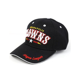 Indianapolis Clowns Legends Baseball Cap - Black cap with red and yellow text on a white background (Front)