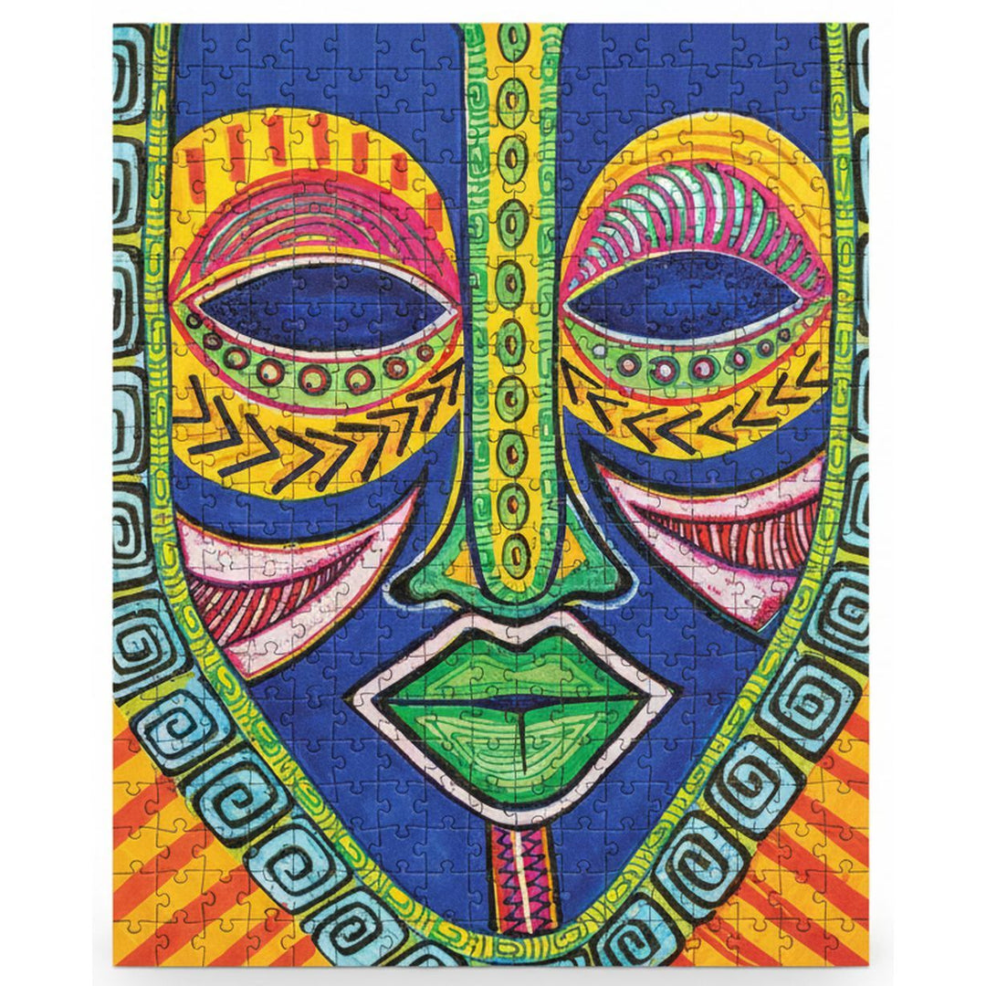 Inspire by Sylvia "Gbaby" Cohen: African American Jigsaw Puzzle (Main) - Colorful mask puzzle with vibrant patterns on a blue background