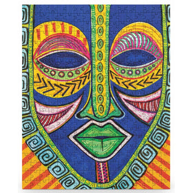 Inspire by Sylvia "Gbaby" Cohen: African American Jigsaw Puzzle (Main) - Colorful mask puzzle with vibrant patterns on a blue background