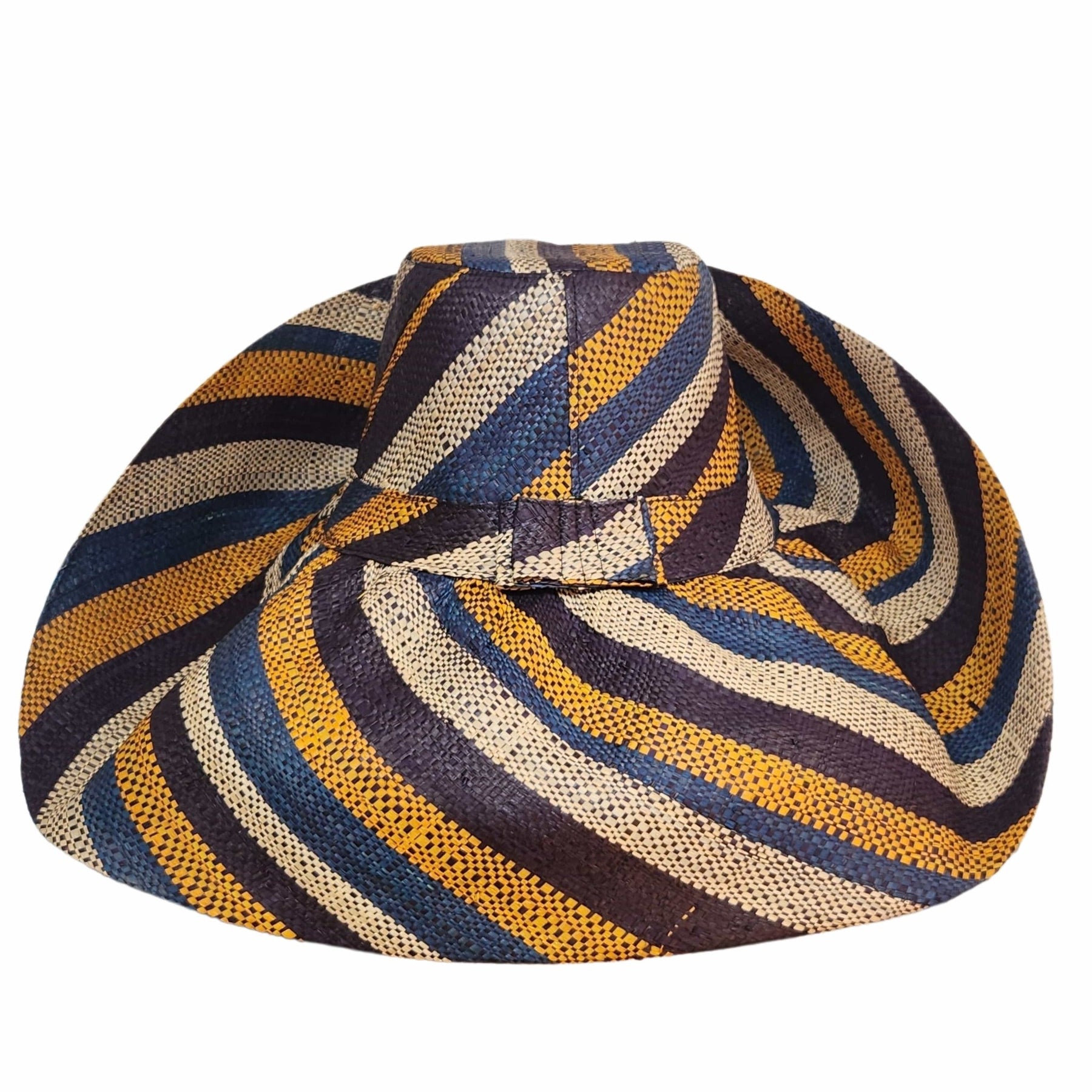 4 of 4: Kiki: Hand Woven Multicolor Madagascar Big Brim Raffia Sun Hat (Rear View)