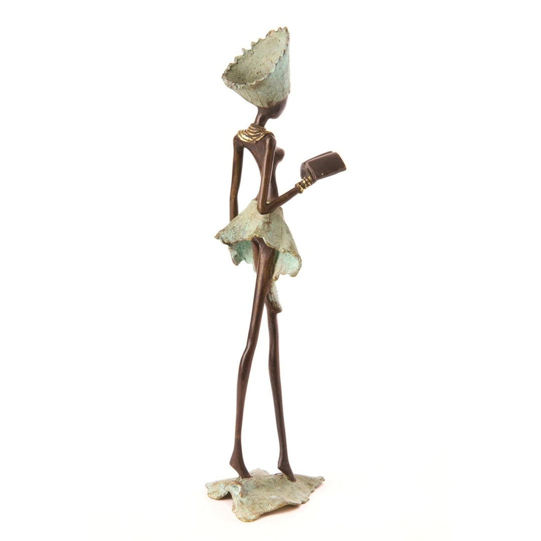 Lissomme Lady on a Leaf: Burkino Faso Bronze Sculpture (Side)