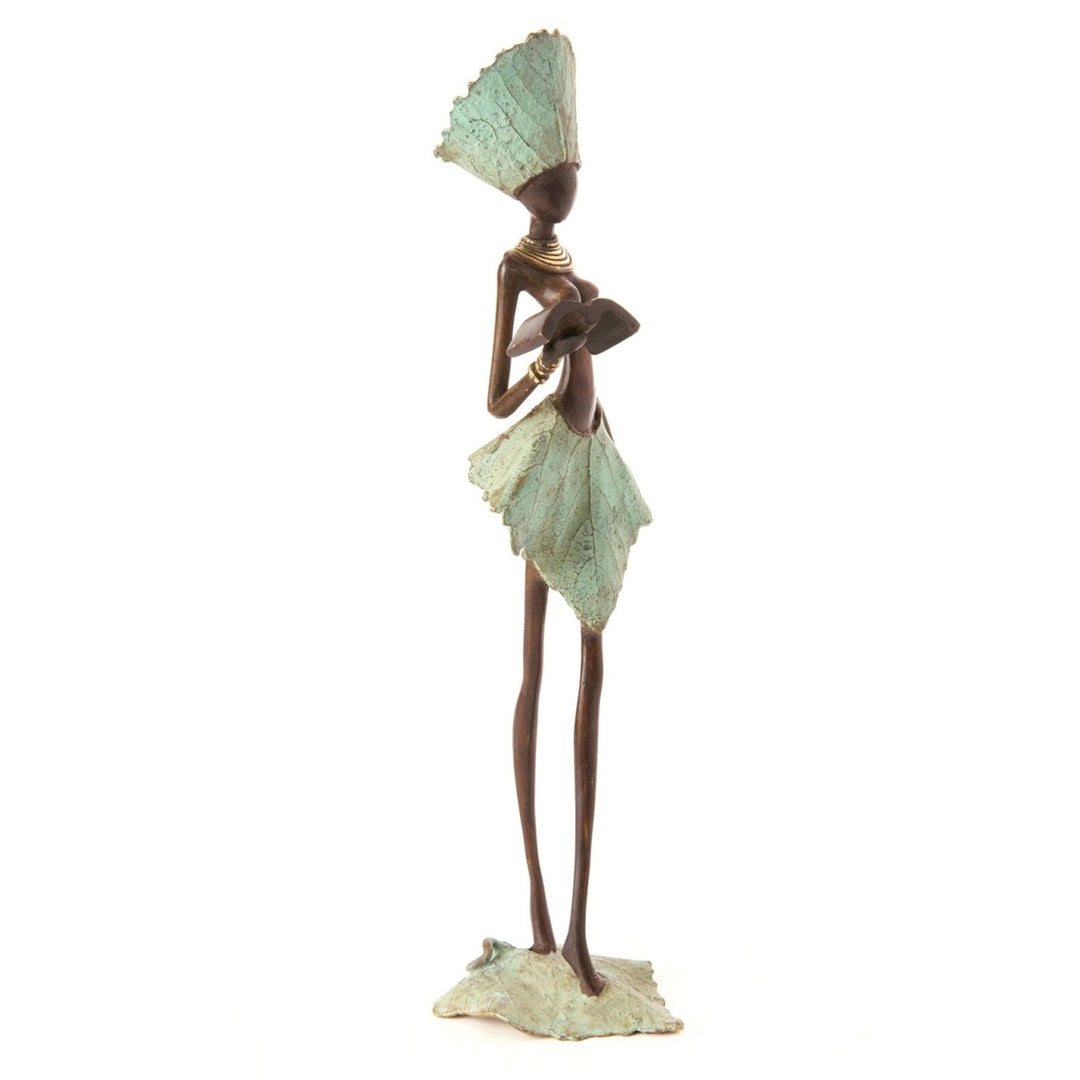 Lissomme Lady on a Leaf: Burkino Faso Bronze Sculpture (Angle)