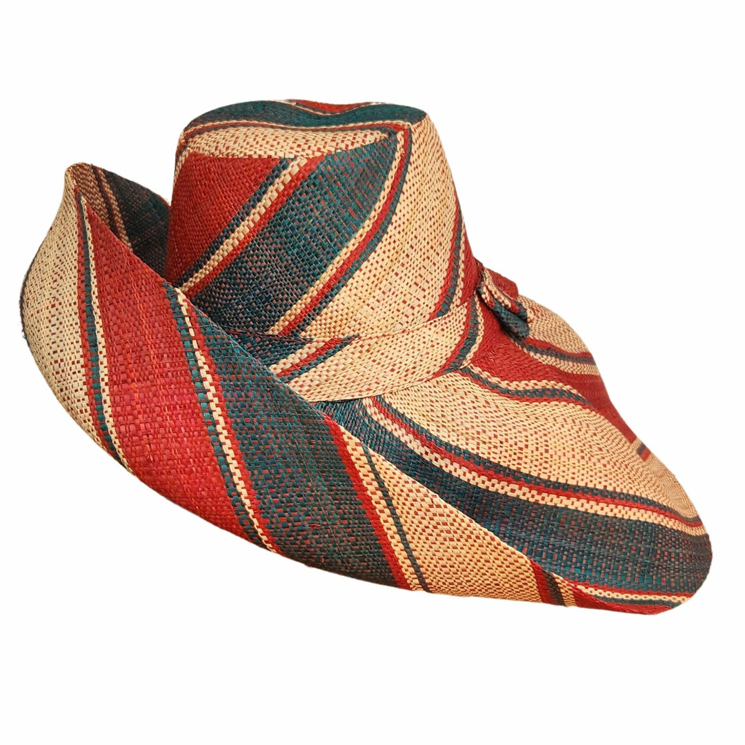 Maria: Authentic Hand Woven Multicolor Madagascar Big Brim Raffia Sun Hat