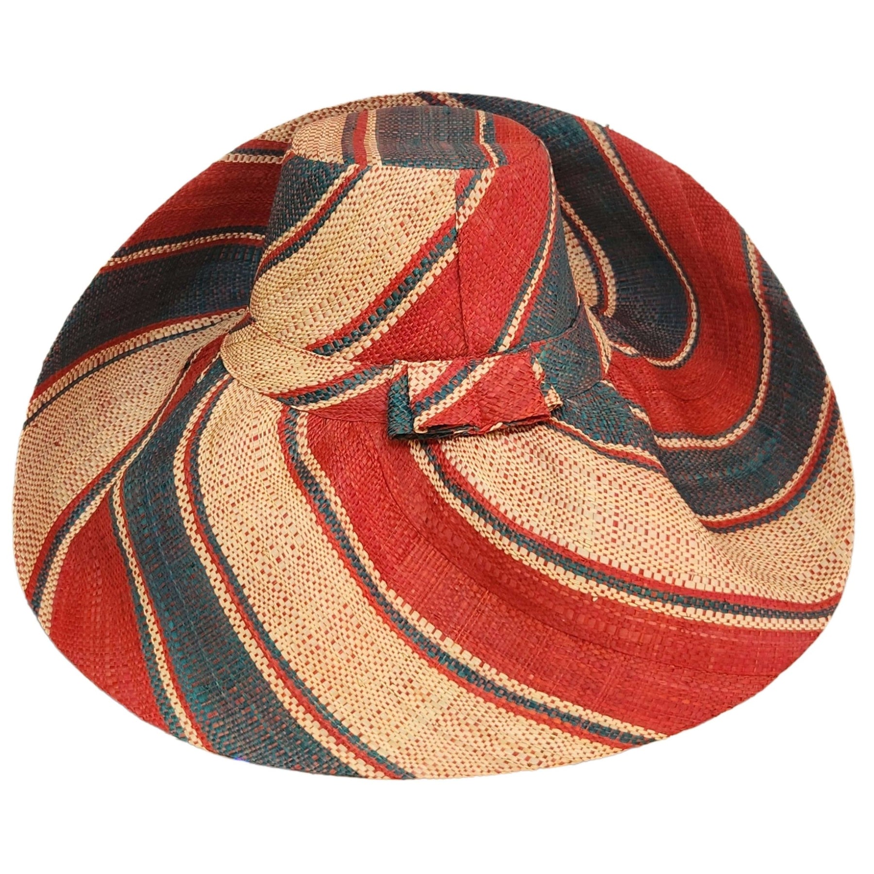 4 of 4: Maria: Authentic Hand Woven Multicolor Madagascar Big Brim Raffia Sun Hat (Rear View)