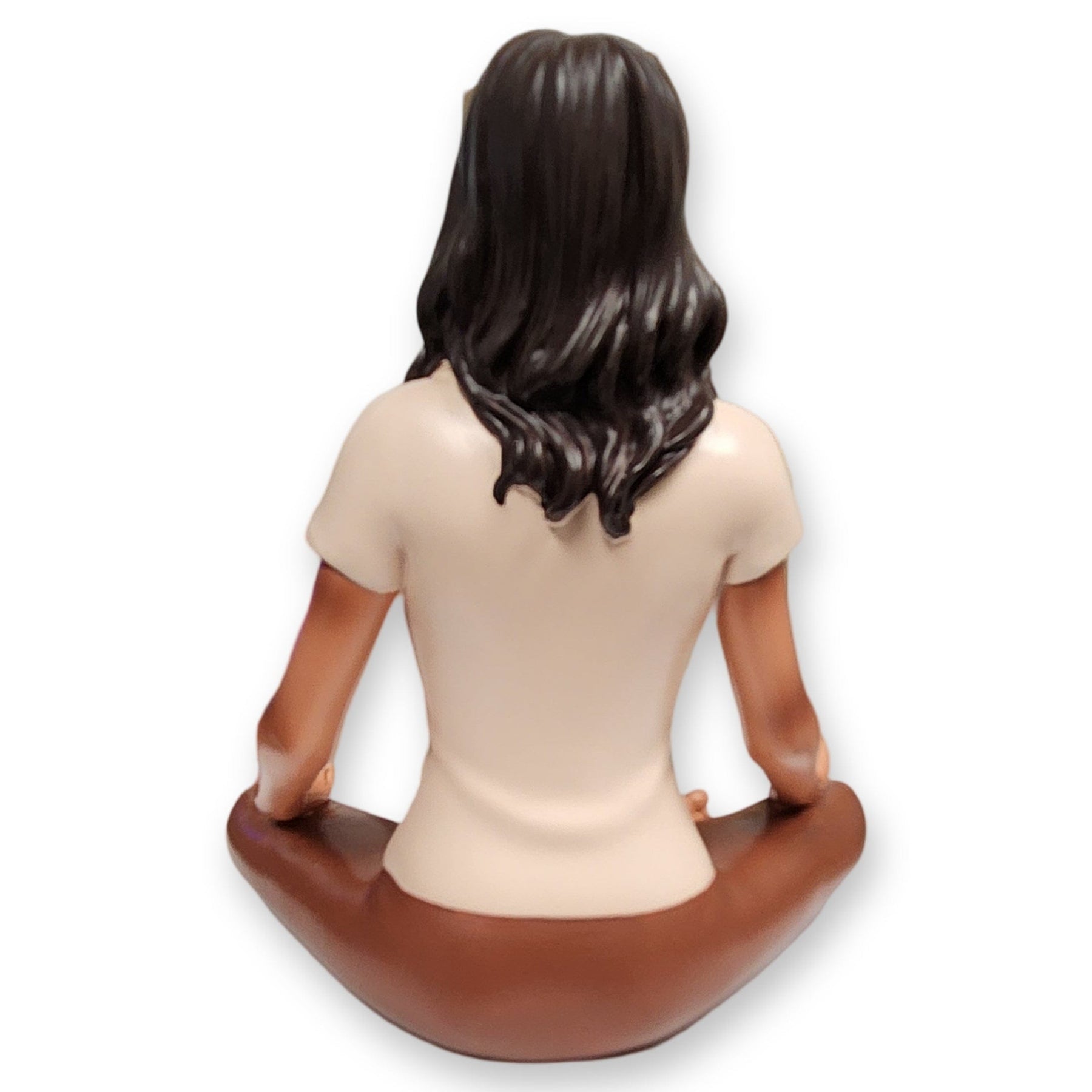 4 of 6: Mental Health Matters African American Figurine in meditation pose wearing inspirational shirt. Created by Spreading Joy Creations. Annie Lee inspired. (Rear)