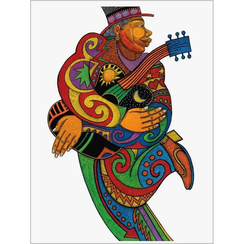 1 of 4: Mr. Jaz by Charles Bibbs - Colorful illustration of a person playing a guitar on a white background