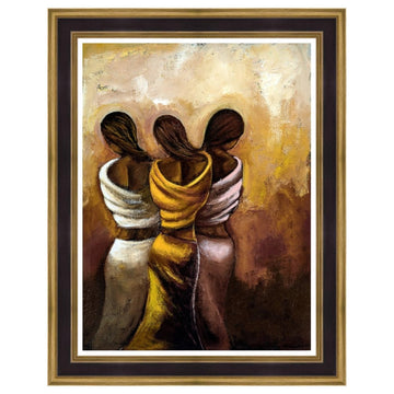 Natural Beauty by Kerream Jones (Gold and Brown Frame) - Framed painting of three figures with a warm color palette