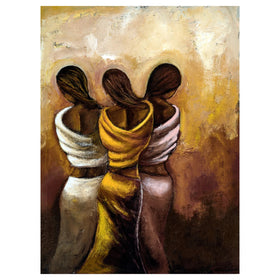 Natural Beauty by Kerream Jones (Unframed) - Artistic depiction of three figures in a close embrace against a warm-toned background