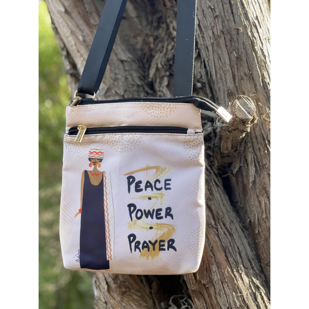 Peace, Power and Prayer by Cidne Wallace: African American Crossbody Travel Purse (Lifestyle)