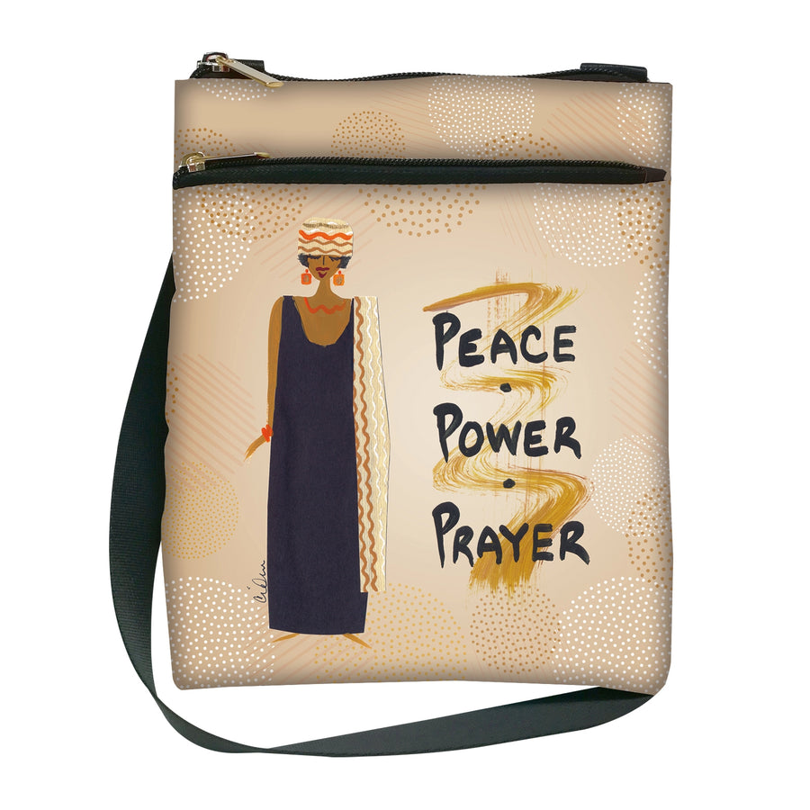 Peace, Power and Prayer by Cidne Wallace: African American Crossbody Travel Purse