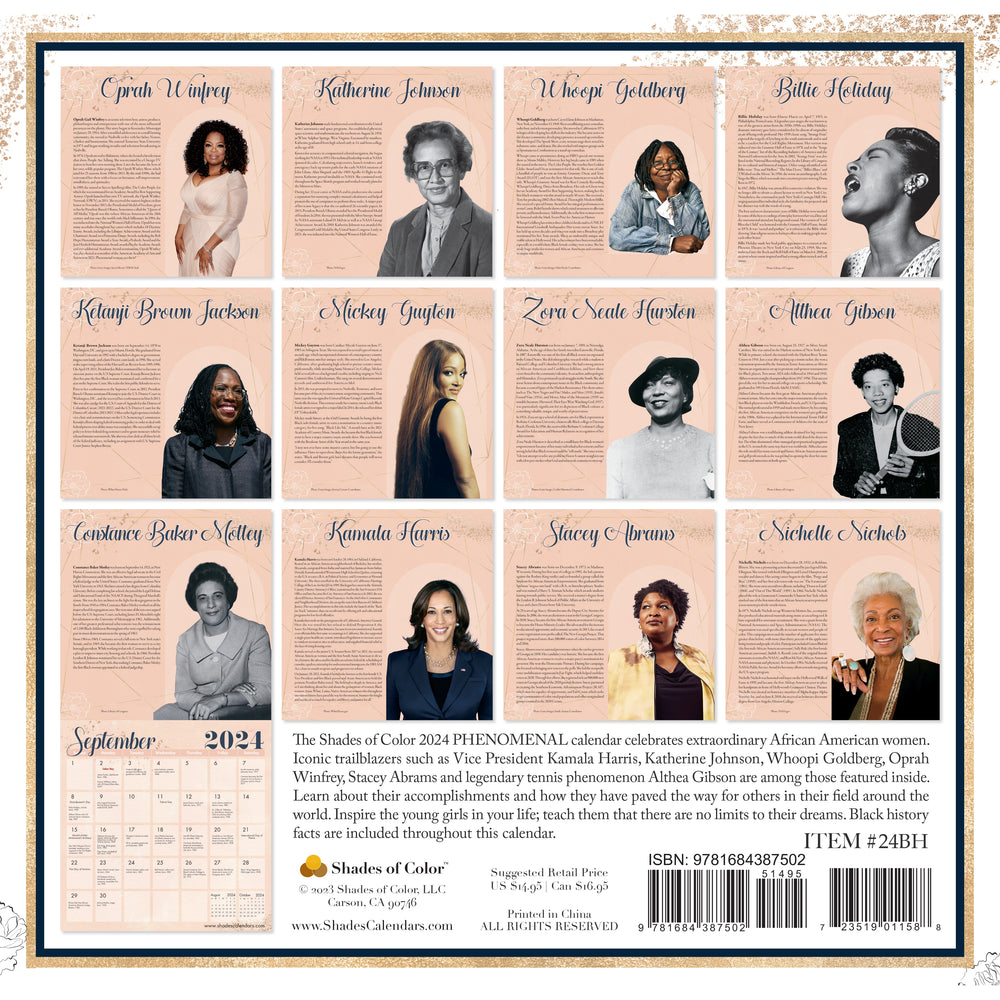 Phenomenal Women: 2024 Black History Wall Calendar (Back Cover)