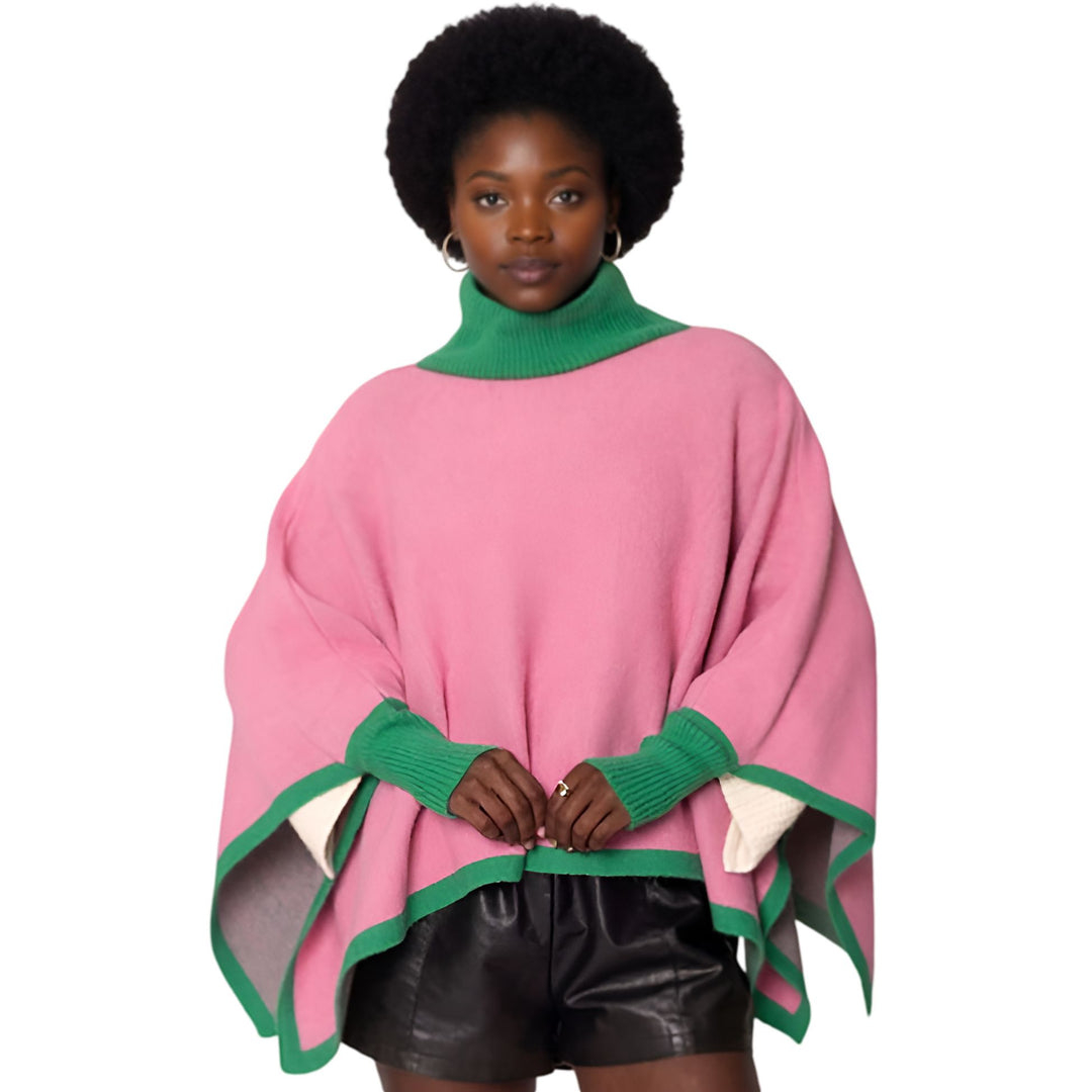 Pink and Green Ivy Sisterhood Turtleneck Poncho