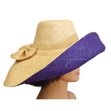 Rihanna: Authentic Hand Woven Multicolor Madagascar Big Brim Raffia Sun Hat (Mannequin, Side View)