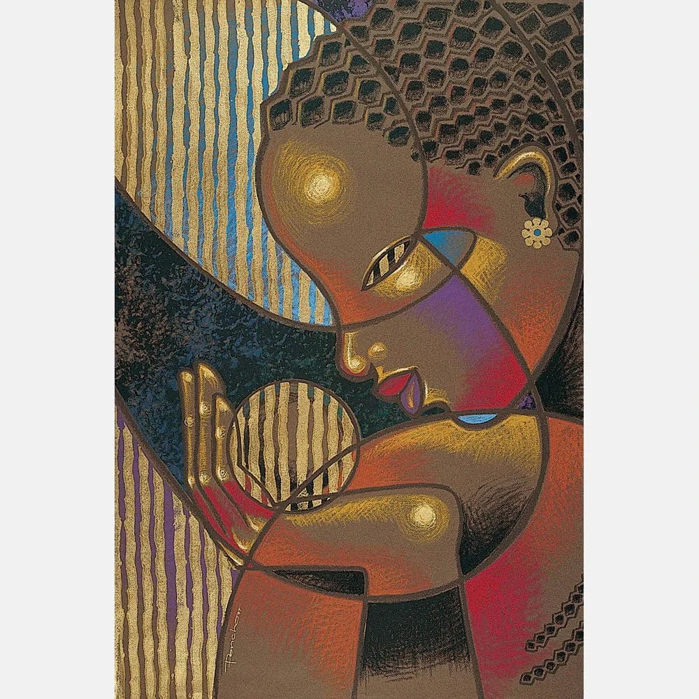 Sheer Essence II by Larry "Poncho" Brown - afrocentric black woman portrait art gold embossed.