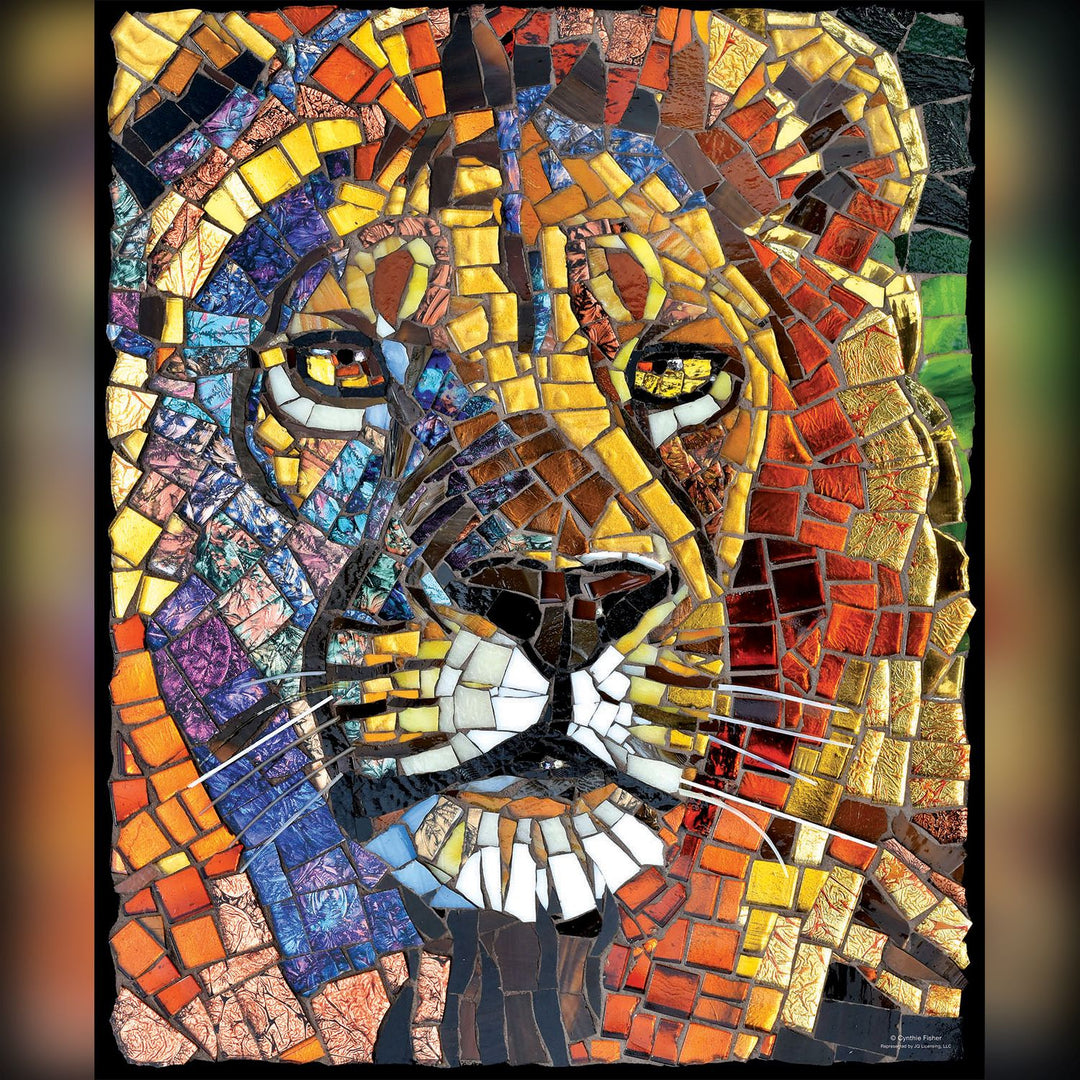 Animals of Africa: Stained Glass Lion Jigsaw Puzzle by Cynthie Fisher (Artwork) - Mosaic artwork of a lion with multicolored tiles