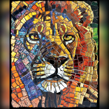 Animals of Africa: Stained Glass Lion Jigsaw Puzzle by Cynthie Fisher (Artwork) - Mosaic artwork of a lion with multicolored tiles