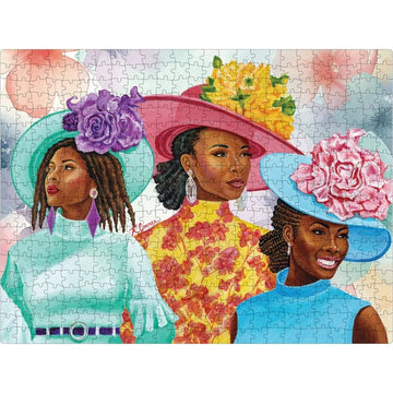 Sunday Morning (Church Crowns) by Keith Conner: African American Jigsaw Puzzle - Three African American women wearing colorful floral church crowns artwork (Lifestyle - Puzzle Shot)