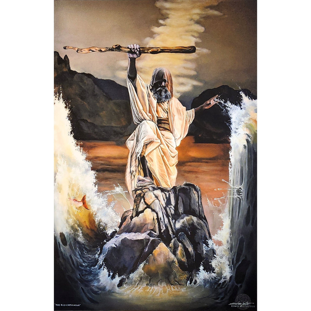 The 11th Hour by Edwin Lester depicting Moses parting the Red Sea with staff raised
